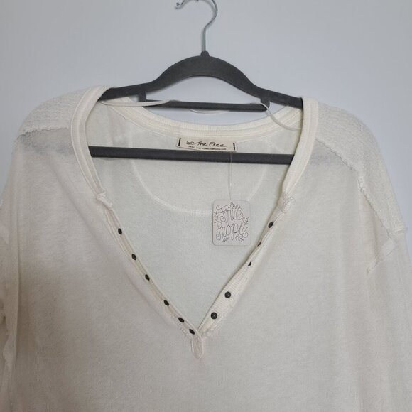 Free People Military Mix Henley Long‎ Sleeve Top Cream Combo Size Small NWT - Picture 4 of 11